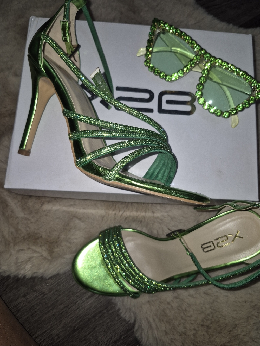 X2 Shimmering Green Strappy Stiletto Sandals
